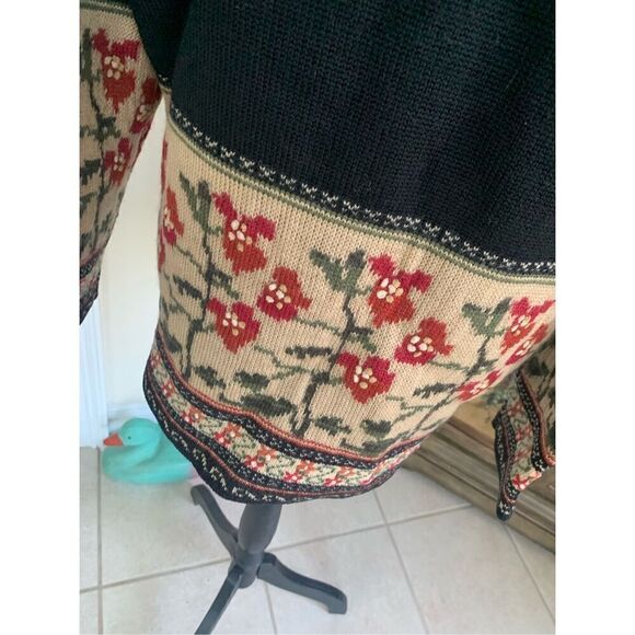 VTG Nordic Design Rare FLORAL Fair Isle Wool Cardigan Sweater - Picture 4 of 7
